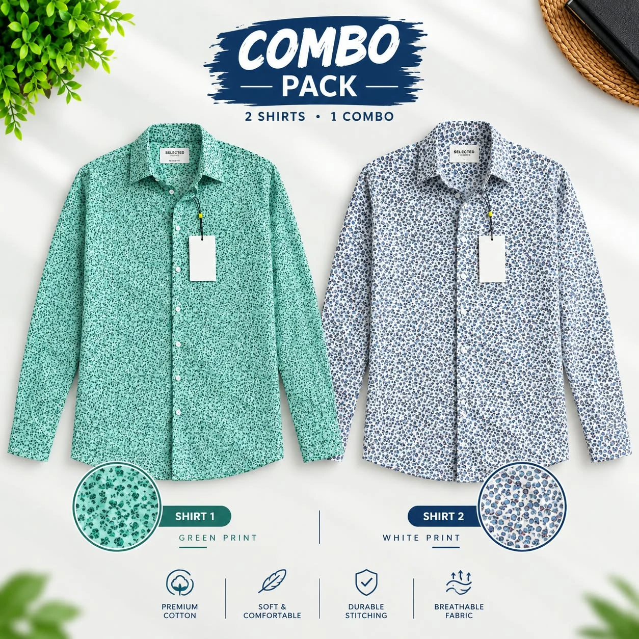 men's shirt 100% cotton 2pis combo